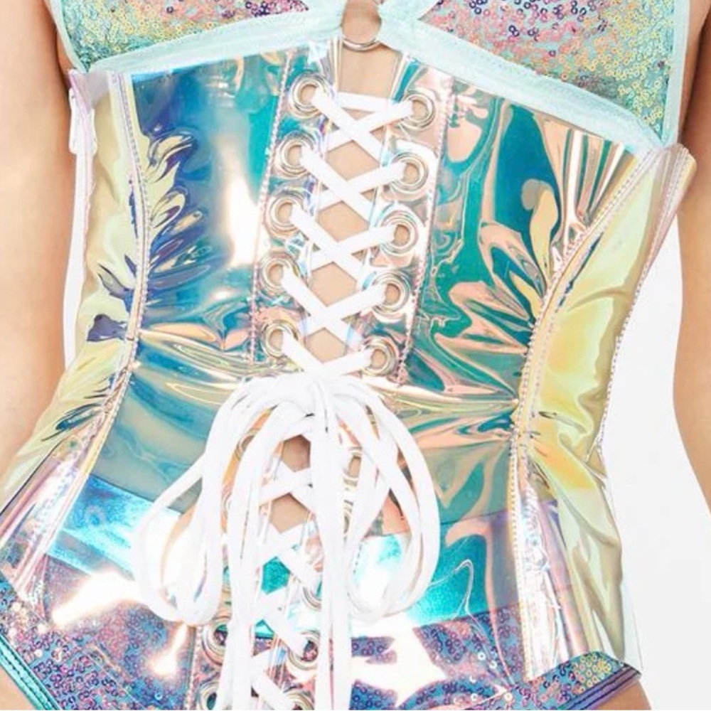 Holographic Lace-Up Corset